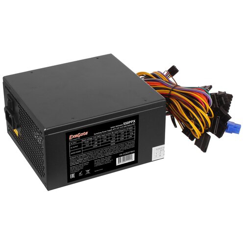 Блок питания 550W ExeGate 550PPX RTL, ATX, black, APFC, 14cm, 24p+(4+4)p PCI-E,4*IDE,5*SATA, FDD