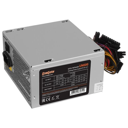 Блок питания 600W ExeGate UN600, ATX, SC, 12cm fan, 24p+4p, 6/8p PCI-E, 3*SATA, 2*IDE, FDD