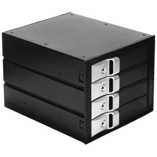 Корзина ExeGate HS435-01 [EX264645RUS] в 3x5.25" на 4x3.5", HotSwap, SATA/SAS, сталь + пластик, с замком, черный