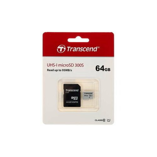 Карта памяти Transcend 64GB microSDXC Class 10 UHS-I U1 R95, W45MB/s with SD adapter