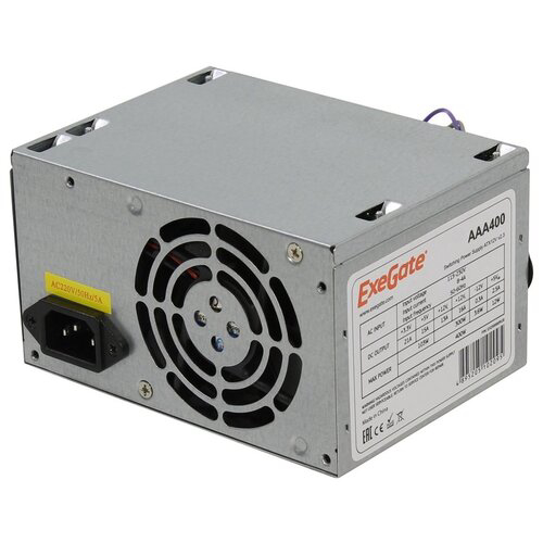 Блок питания 400W ExeGate AAA400, ATX, SC, 8cm fan, 24p+4p, 2*SATA, 1*IDE