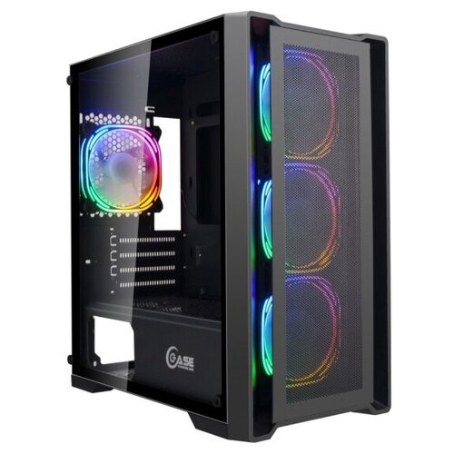 Корпус Powercase Alisio Micro X4B, Tempered Glass, 4х 120mm 5-color fan, чёрный, mATX  (CAMIB-L4)