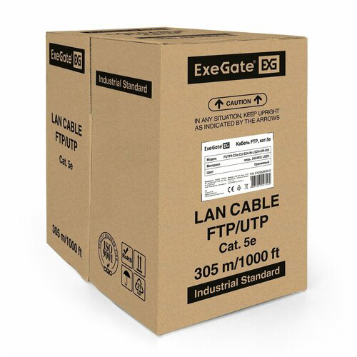 Exegate EX281811RUS Кабель Exegate  FUTP4-C5e-CU-S24-IN-PVC-GY-305 FTP 4 пары кат.5e медь, 24AWG, экран, бухта 305м, серый, PVC