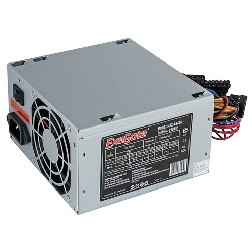 Блок питания 400W ExeGate AB400, ATX, SC, 8cm fan, 24p+4p, 3*SATA, 2*IDE, FDD