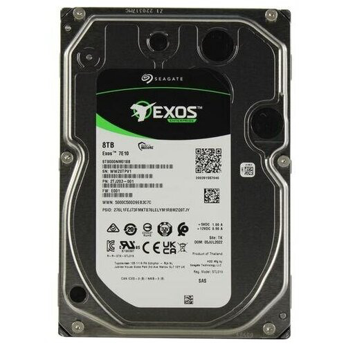 Жесткий диск Seagate Original SAS 3.0 8Tb ST8000NM018B Exos 7E10 (7200rpm) 256Mb 3.5"