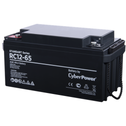 Battery CyberPower Standart series RС 12-65, voltage 12V, capacity (discharge 20 h) 65Ah, max. discharge current (5 sec) 650A, max. charge current 19.5A, lead-acid type AGM, terminals under bolt M6, LxWxH 350x167x175mm., full height with terminals 17