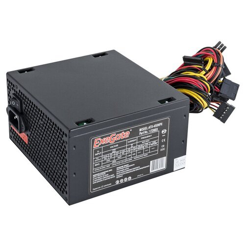 Блок питания 450W ExeGate 450NPX, ATX, black, 12cm fan, 24+4p, 6/8p PCI-E, 3*SATA, 2*IDE, FDD