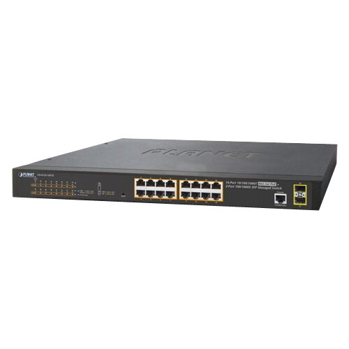 коммутатор PLANET IPv6/IPv4, 16-Port Managed 802.3at POE+ Gigabit Switch + 2-Port 100/1000X SFP