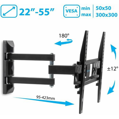 Кронштейн для телевизора Kromax PIXIS-XS черный 22"-55" макс.30кг настенный поворотно-выдвижной и на