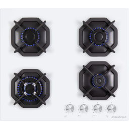 Газовая варочная поверхность MAUNFELD EGHG.64.23CW/G [закал. стекло, конф.-4 шт, эл-подж., газконт., реш.-чугун, белый, серебристый]