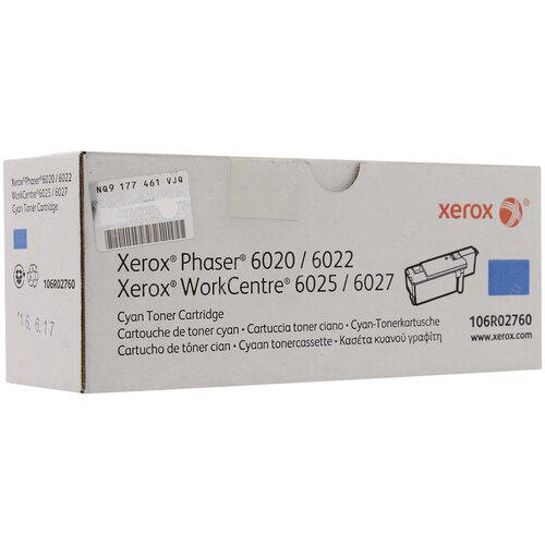 Картридж лазерный Xerox 106R02760 голубой (1000стр.) для Xerox Phaser 6020/6022/6025/6027