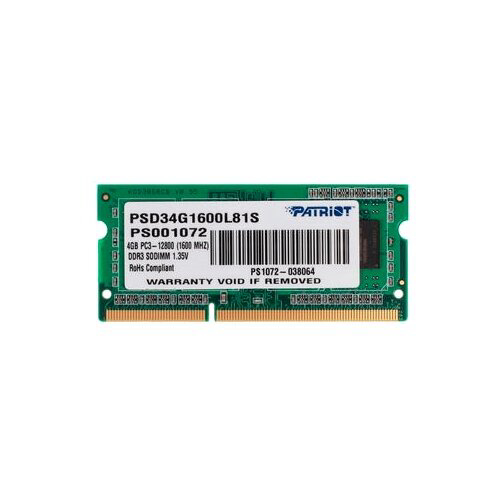 Оперативная память SO-DIMM 4 Гб DDR3 1600 МГц Patriot (PSD34G1600L81S) PC-12800