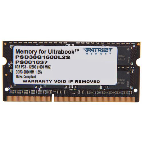 Оперативная память SO-DIMM 8 Гб DDR3 1600 МГц Patriot (PSD38G1600L2S) PC-12800