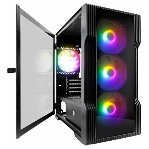 Корпус 1STPLAYER TRILOBITE T3-G Black / mATX, TG / 4x 120mm LED fans inc. / T3-G-BK-4F1