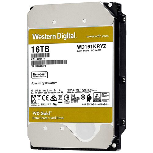 Жесткий диск Western Digital HDD SATA-III 16Tb GOLD WD161KRYZ, 7200rpm, 512MB buffer