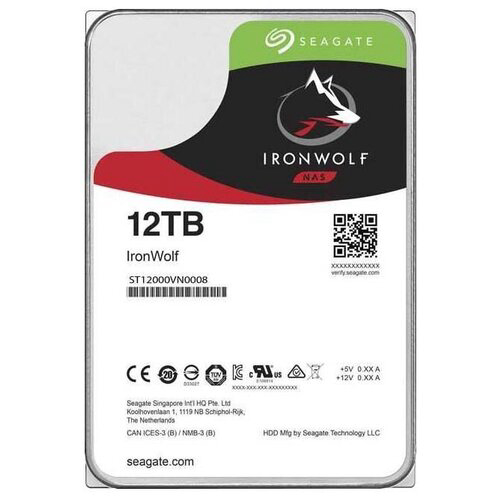 Жесткий диск HDD SATA Seagate 12000Gb (12Tb), ST12000VN0008, IronWolf, 7200 rpm, 256Mb buffer