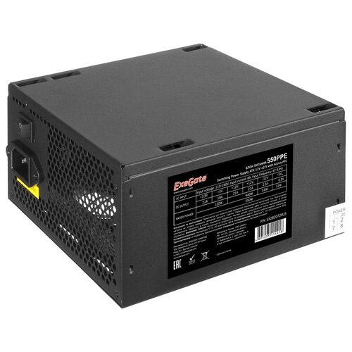 Блок питания 550W ExeGate 550PPE, ATX, SC, black, APFC, 12cm, 24p+(4+4)p PCI-E, 3*IDE, 5*SATA, FDD