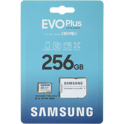 Карта памяти Samsung microSDXC 256GB EVO PLUS microSDXC Class 10 UHS-I, U3+SD адаптер MB-MC256KA/KR