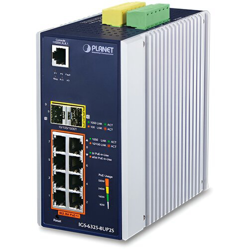 коммутатор PLANET IGS-6325-8UP2S IP30 DIN-rail Industrial L3 8-Port 10/100/1000T