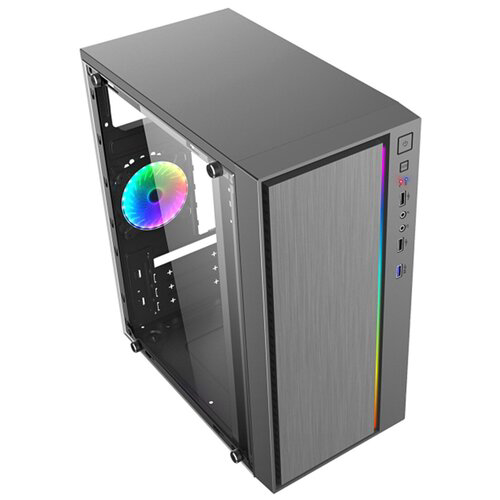 Корпус Minitower ExeGate mEVO-9301 Black-RGB light, mATX, <700NPX>, с окном, 2*USB+1*USB3.0, HDAudio