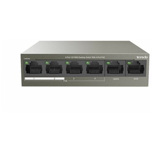 Коммутатор Tenda TEF1106P-4-63W 6PORT 100M 4POE, серый