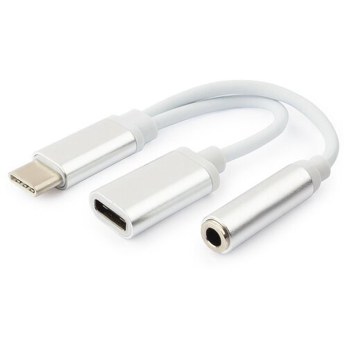 Кабель Cablexpe USB type-C plug to stereo 3.5 mm audio adapter cable, with extra power socket, white