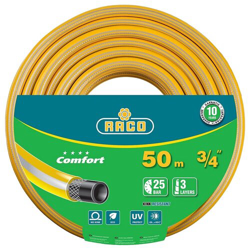 Трёхслойный поливочный шланг RACO COMFORT 3/4", 50 м, 25 атм, армированный