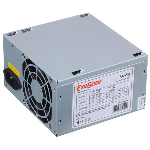 Блок питания 450W ExeGate AA450, ATX, 8cm fan, 24p+4p, 2*SATA, 1*IDE