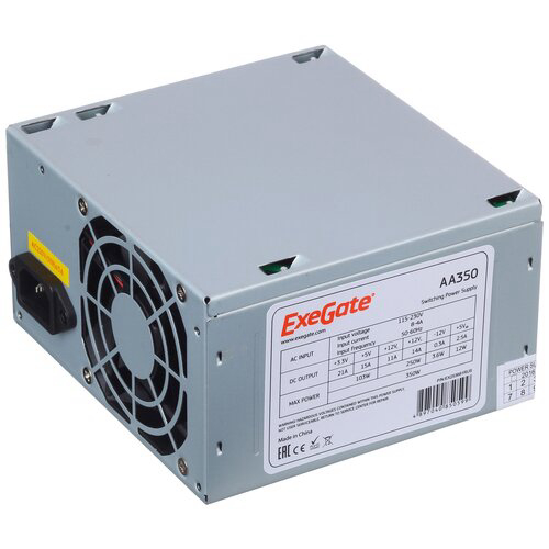 Блок питания 350W ExeGate AA350, ATX, 8cm fan, 24p+4p, 2*SATA, 1*IDE