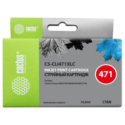 Картридж струйный Cactus CS-CLI471XLC CLI-471XL C голубой (10.8мл) для Canon TS5040/MG5740/MG6840/MG