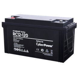 Battery CyberPower Standart series RС 12-120, voltage 12V, capacity (discharge 10 h) 121Ah, max. discharge current (5 sec) 1300A, max. charge current 40A, lead-acid type AGM, terminals under bolt M8, LxWxH 410x176x224mm., full height with terminals 2