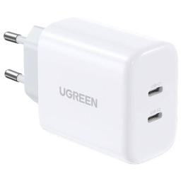 Зарядное устройство UGREEN CD243 (10343) USB-C+USB-C PD Fast Charger 40W EU. Цвет: белый