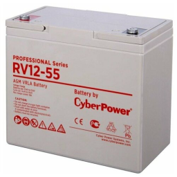 Battery CyberPower Professional series RV 12-55, voltage 12V, capacity (discharge 20 h) 60Ah, capacity (discharge 10 h) 55.6Ah, max. discharge current (5 sec) 660A, max. charge current 17A, lead-acid type AGM, terminals under bolt M6, LxWxH 230x138x2