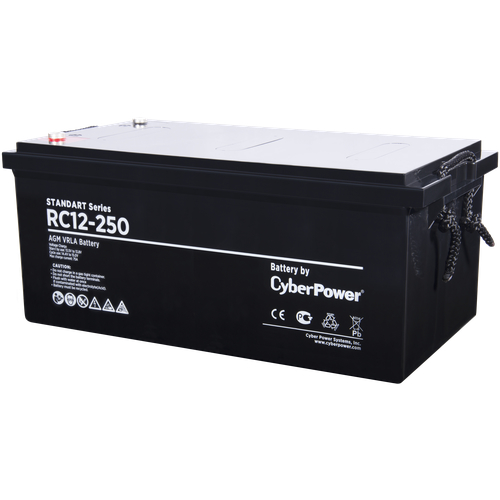 Battery CyberPower Standart series RС 12-250, voltage 12V, capacity (discharge 10 h) 250.8Ah, max. discharge current (5 sec) 2500A, max. charge current 40.5A, lead-acid type AGM, terminals under bolt M8, LxWxH 525x270x221mm., full height with termina