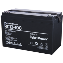 Battery CyberPower Standart series RС 12-100, voltage 12V, capacity (discharge 10 h) 95.3Ah, max. discharge current (5 sec) 950A, max. charge current 27A, lead-acid type AGM, terminals under bolt M8, LxWxH 330x173x215mm., full height with terminals 2