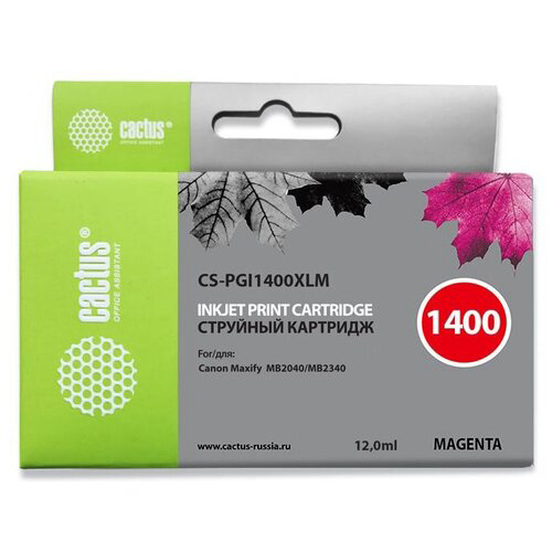 Картридж струйный Cactus CS-PGI1400XLM пурпурный (12мл) для Canon MB2050/MB2350/MB2040/MB2340