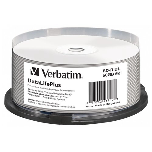 Диск BD-R Verbatim 50Gb 6x Cake Box (25шт) Double Layer Printable (43750)