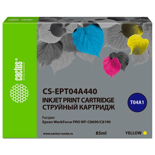 Картридж струйный Cactus CS-EPT04A440 T04A4 желтый (85мл) для Epson WorkForce Pro WF-C8190, WF-C8690