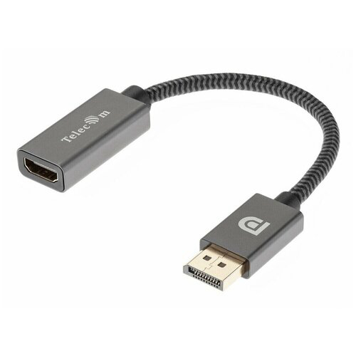 Кабель-переходник DP --> HDMI-F 0.2m , серый металлик, оплетка, 4K@60Hz, Telecom (TA560)