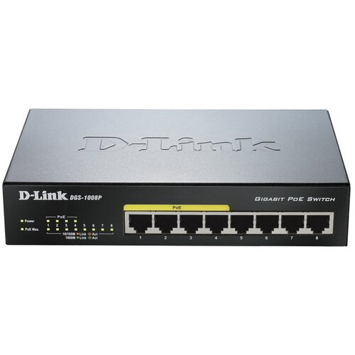 Коммутатор D-Link DGS-1008P/F1A 8G 4PoE 80W неуправляемый