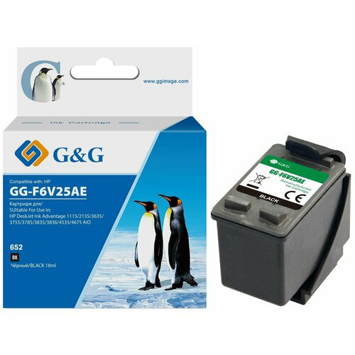 Картридж струйный G&G GG-F6V25AE 652 черный (18мл) для HP IA 1115/2135/3635/4535/3835/4675