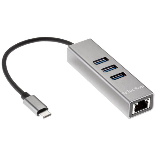 Переходник Telecom USB 3.1 Type-C -->RJ-45 1000Mbps +3 USB3.0, Aluminum Shell, 0.2м Telecom <TA311C>