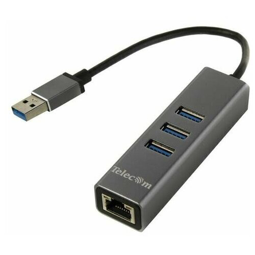 Переходник USB 3.0 -->RJ-45 1000Mbps +3 USB3.0, Aluminum Shell, 0.2м Telecom <TA311U>