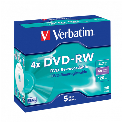 Диск DVD-RW Verbatim 4.7Gb 4x Jewel case (5шт) (43285)