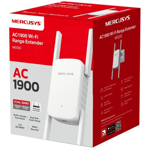 Повторитель беспроводного сигнала Mercusys ME50G AC1900 10/100/1000BASE-TX белый