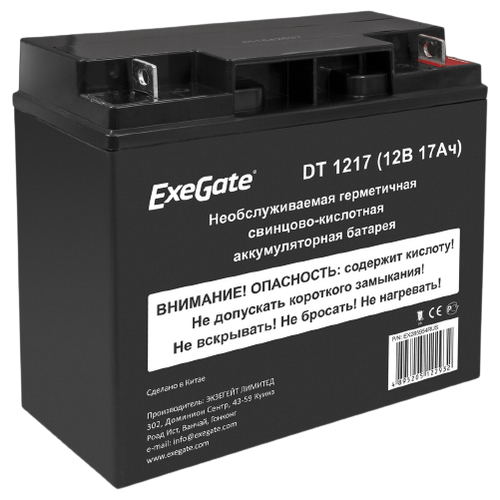 Батарея ExeGate DT 1217 (12V 17Ah, клеммы F3 (болт М5 с гайкой))