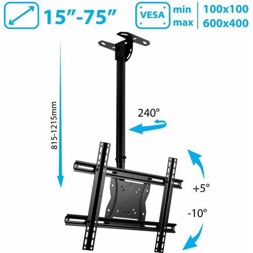 Кронштейн для телевизора Kromax COBRA-4 черный 15"-75" макс.65кг потолочный поворот и наклон