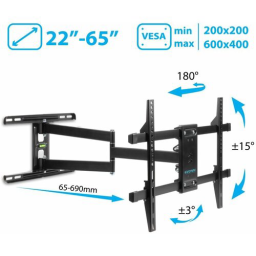 Настенный кронштейн Kromax DIX-20 Black для LED/LCD телевизоров Диагональ экрана (дюймы): 22"-65"