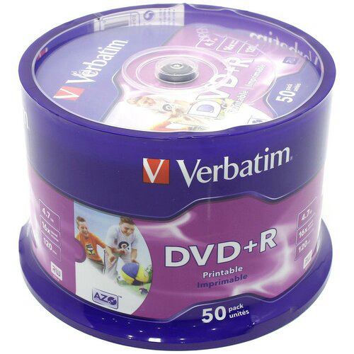 Диск DVD+R Verbatim 4.7Gb 16x Cake Box (50шт) Printable (43512)