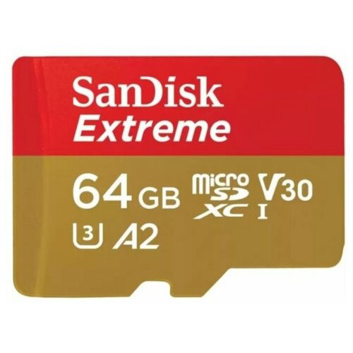 Карта памяти 64Gb microSDXC Sandisk Extreme Class 10 UHS-I U3 V30 A2 (SDSQXAH-064G-GN6MN)